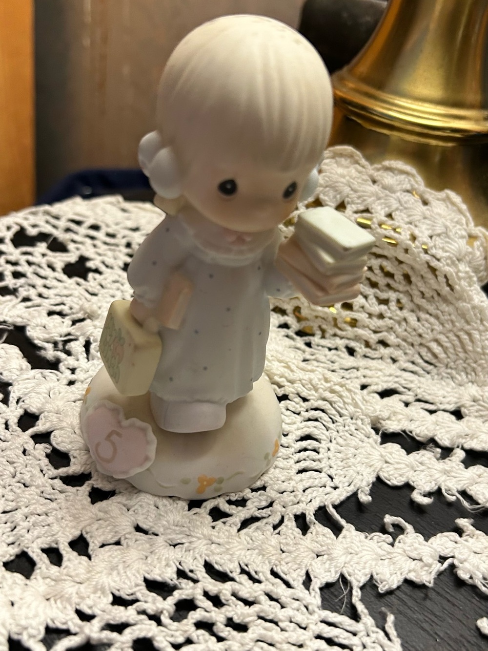 Precious Moments Pastel Figurine Holding Books and Bag